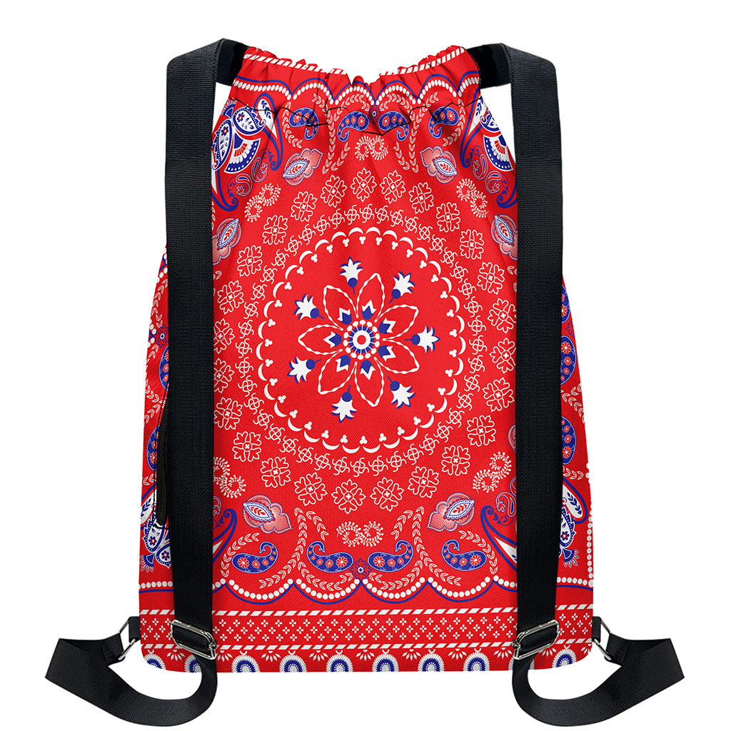 Red Blue And White Bandana Print Drawstring Backpack