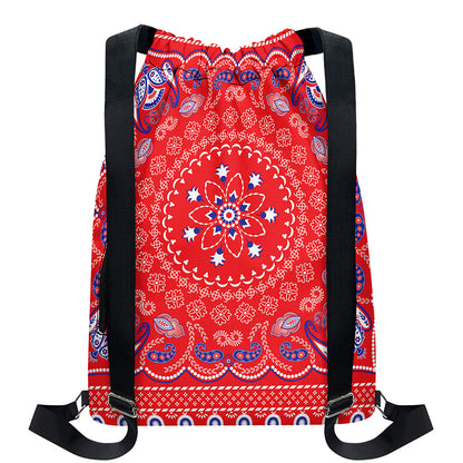 Red Blue And White Bandana Print Drawstring Backpack
