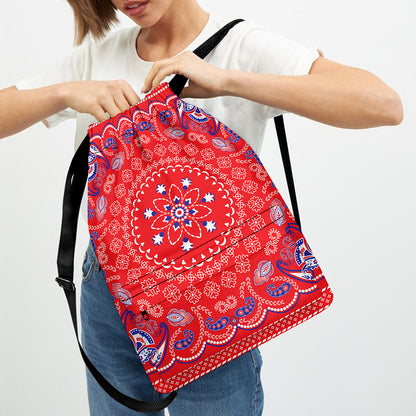 Red Blue And White Bandana Print Drawstring Backpack