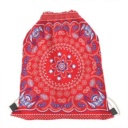 Red Blue And White Bandana Print Drawstring Bag