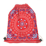 Red Blue And White Bandana Print Drawstring Bag