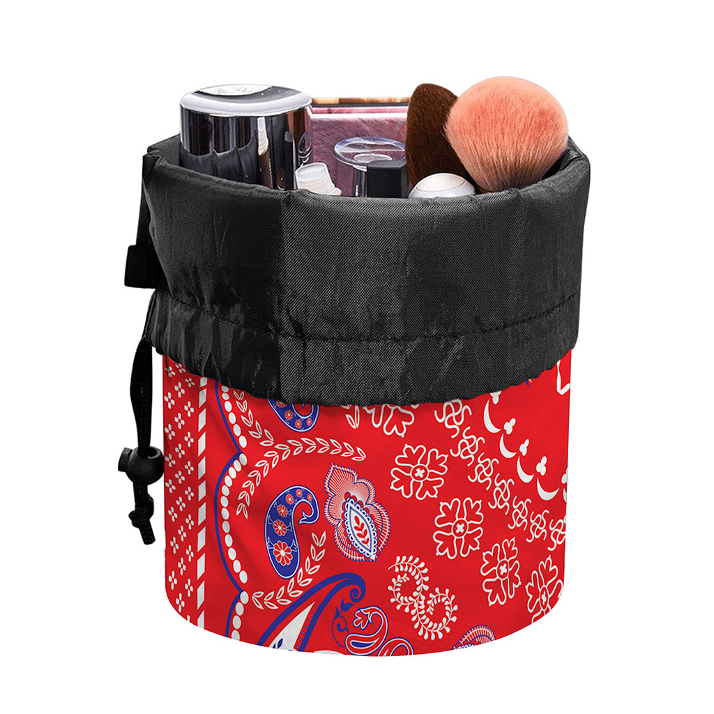 Red Blue And White Bandana Print Drawstring Makeup Bag