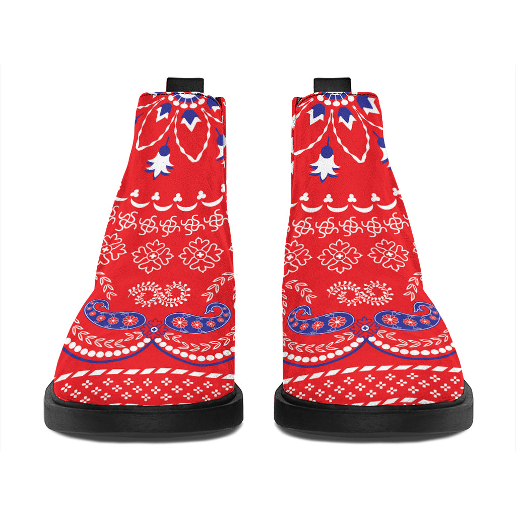Red Blue And White Bandana Print Flat Ankle Boots