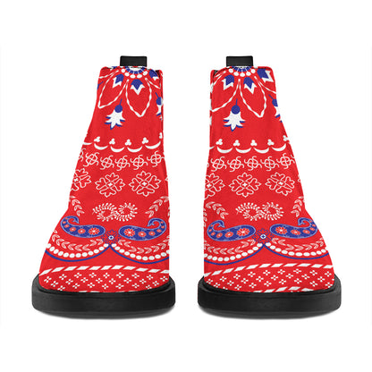 Red Blue And White Bandana Print Flat Ankle Boots