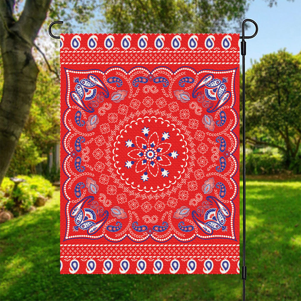 Red Blue And White Bandana Print Garden Flag