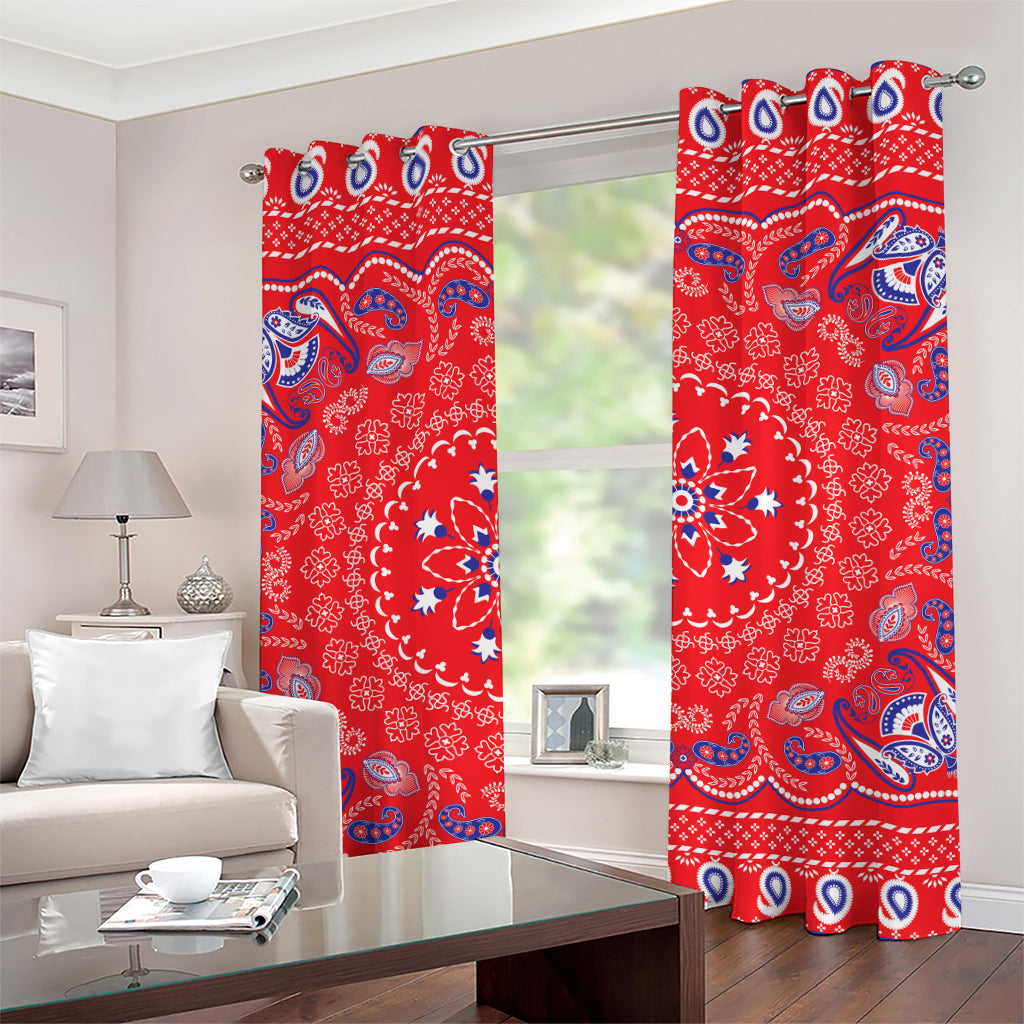 Red Blue And White Bandana Print Grommet Curtains