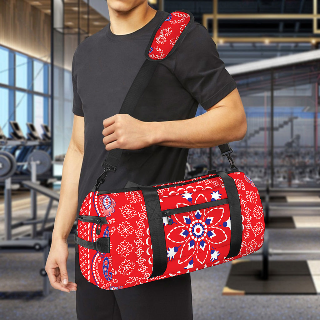 Red Blue And White Bandana Print Gym Bag