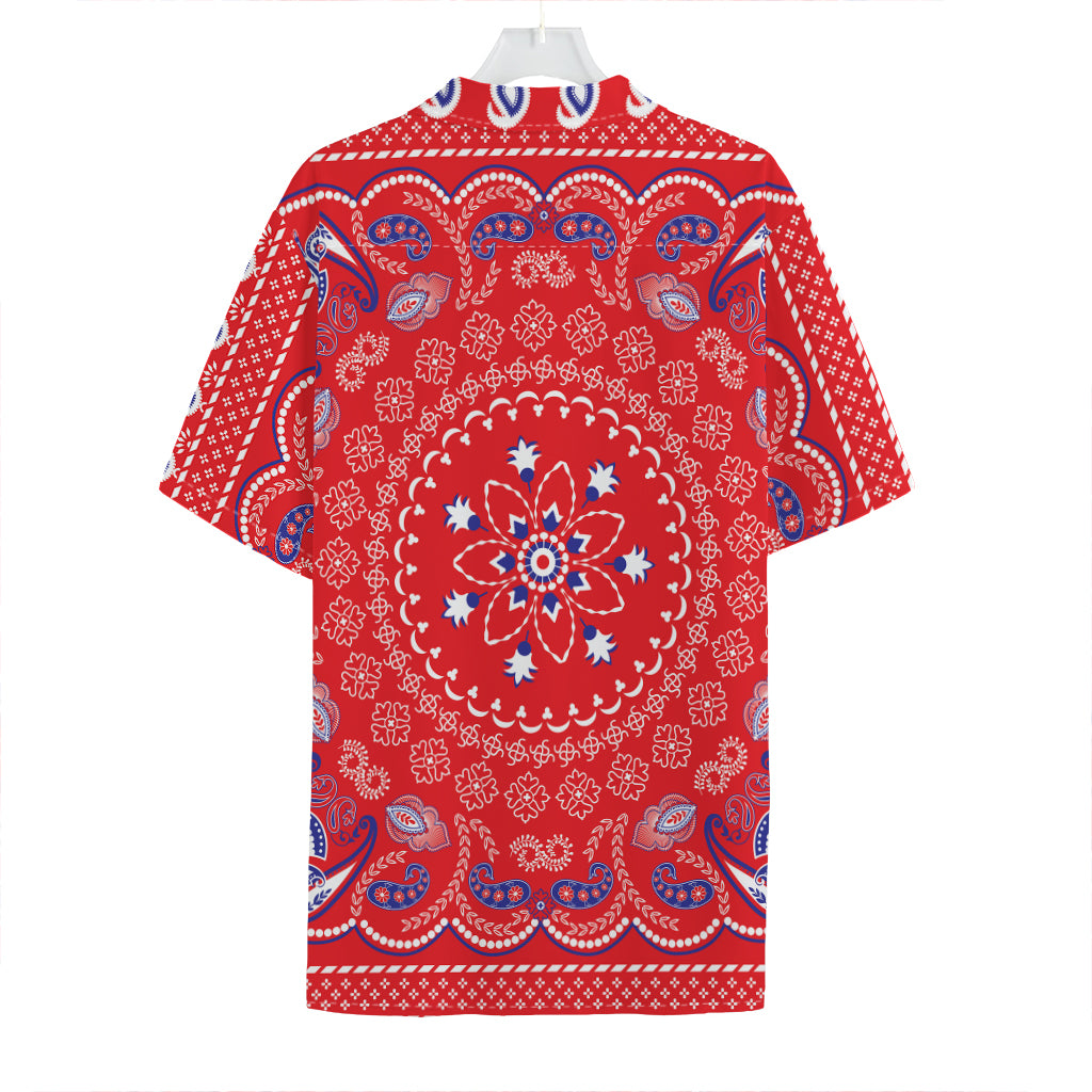 Red Blue And White Bandana Print Hawaiian Shirt