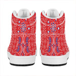 Red Blue And White Bandana Print High Top Leather Sneakers