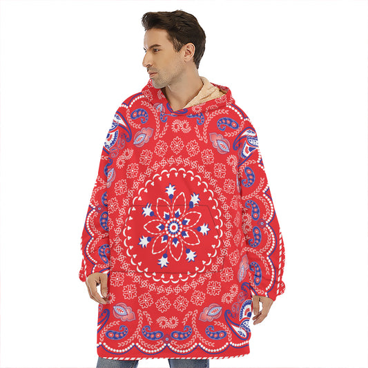 Red Blue And White Bandana Print Hoodie Blanket