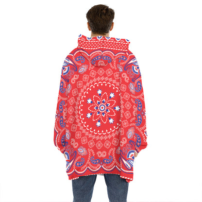 Red Blue And White Bandana Print Hoodie Blanket