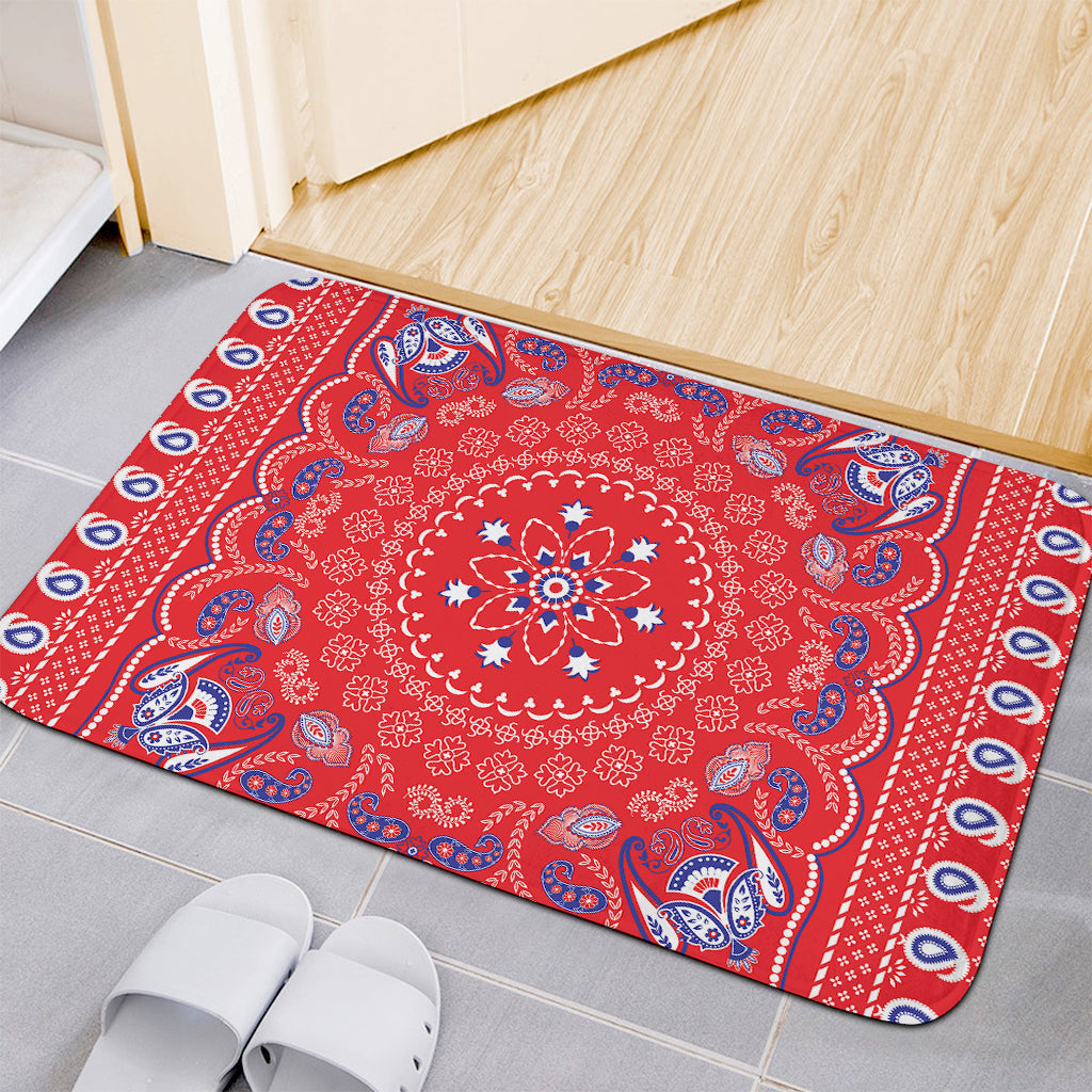 Red Blue And White Bandana Print Indoor Door Mat