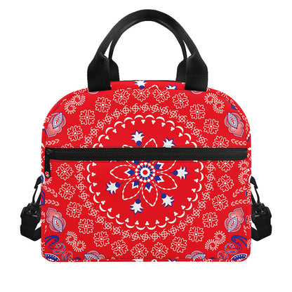 Red Blue And White Bandana Print Insulated Lunch Bag