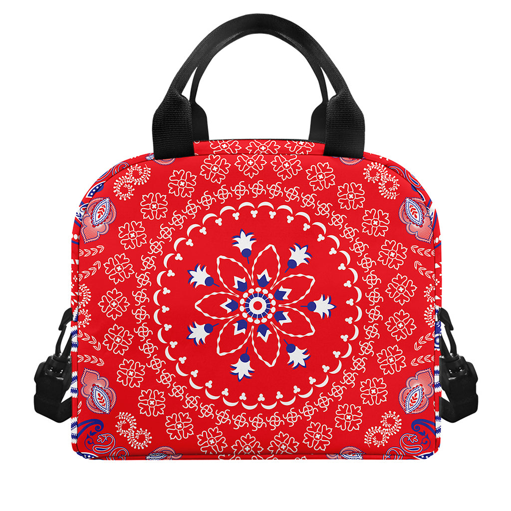 Red Blue And White Bandana Print Insulated Lunch Bag