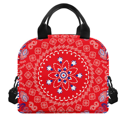 Red Blue And White Bandana Print Insulated Lunch Bag