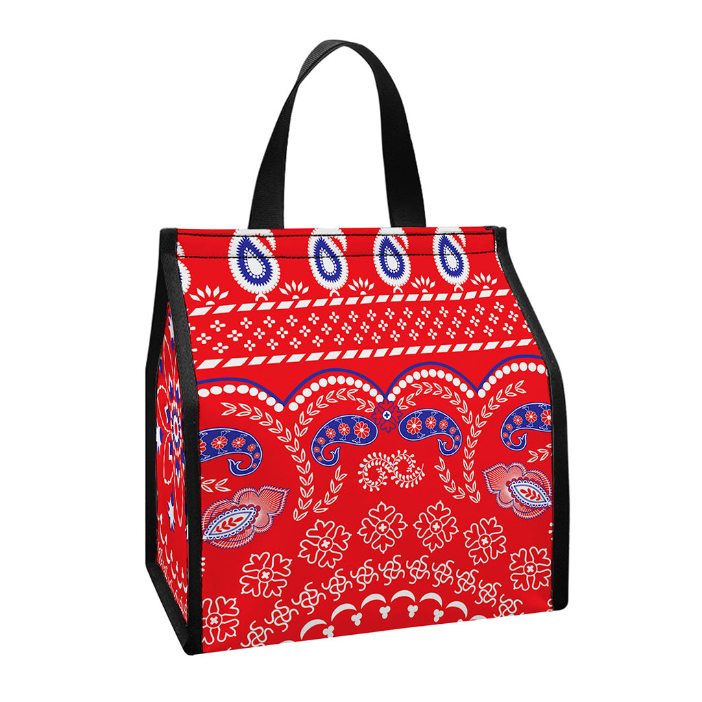 Red Blue And White Bandana Print Insulated Lunch Tote