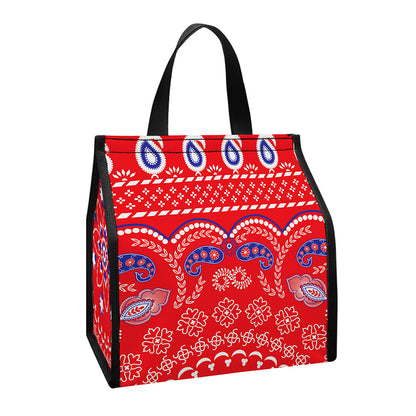 Red Blue And White Bandana Print Insulated Lunch Tote