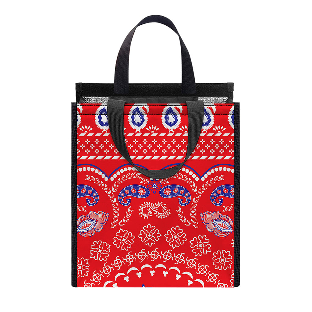 Red Blue And White Bandana Print Insulated Lunch Tote