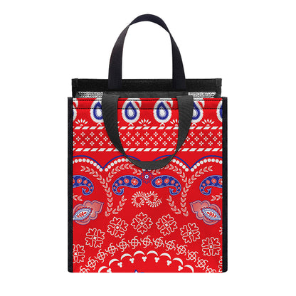 Red Blue And White Bandana Print Insulated Lunch Tote
