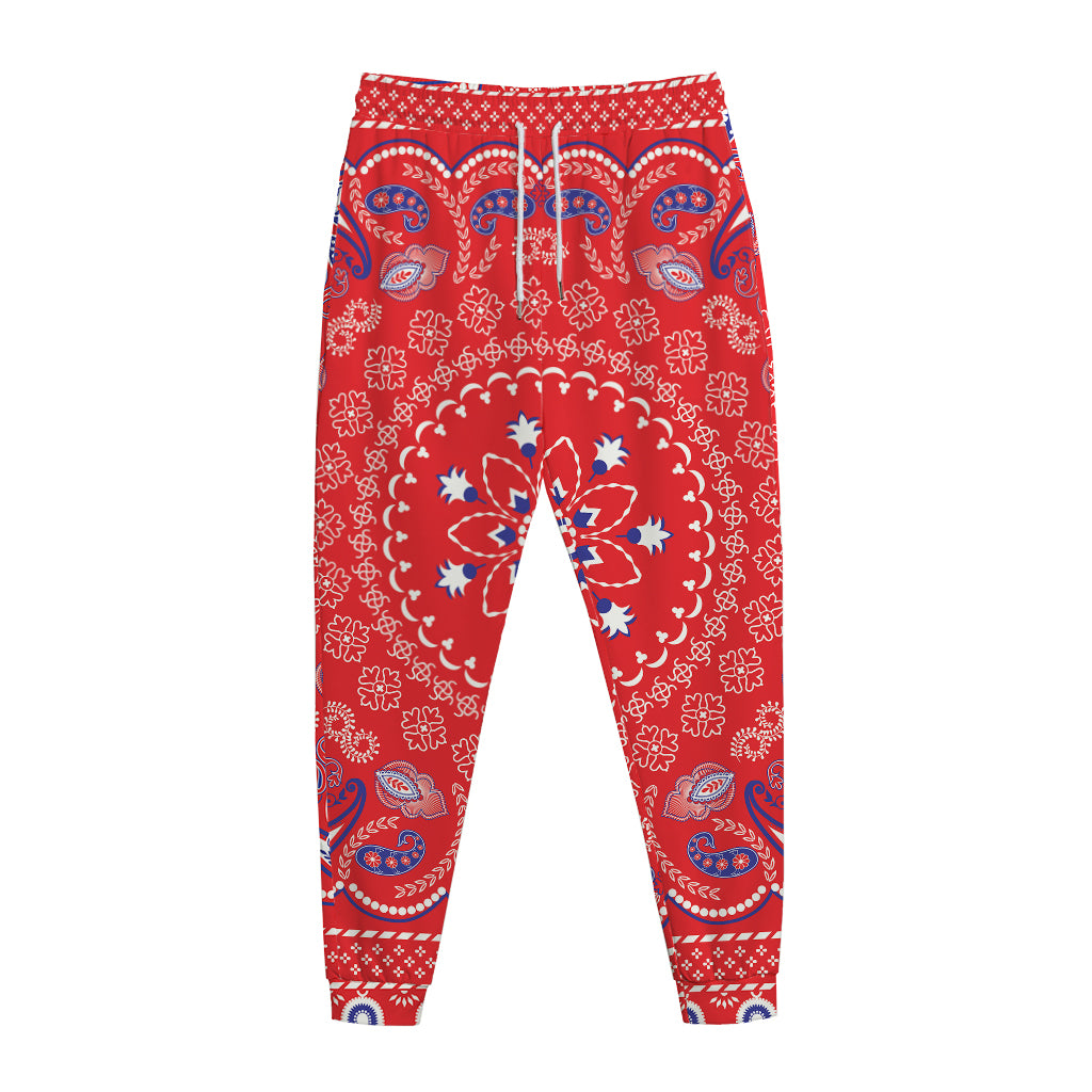 Red Blue And White Bandana Print Jogger Pants
