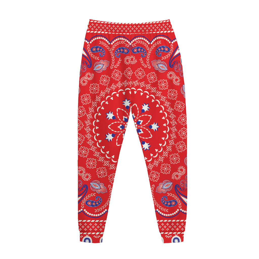 Red Blue And White Bandana Print Jogger Pants