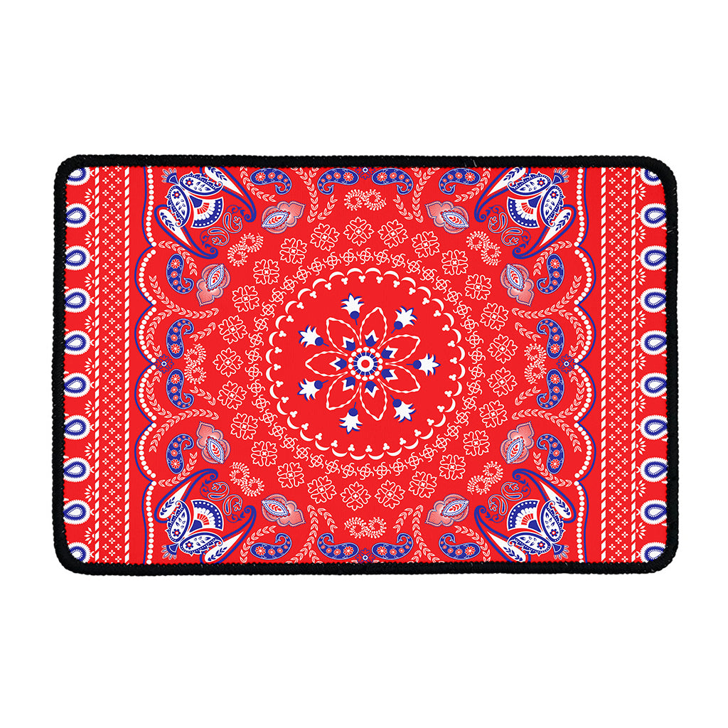 Red Blue And White Bandana Print Kitchen Mat