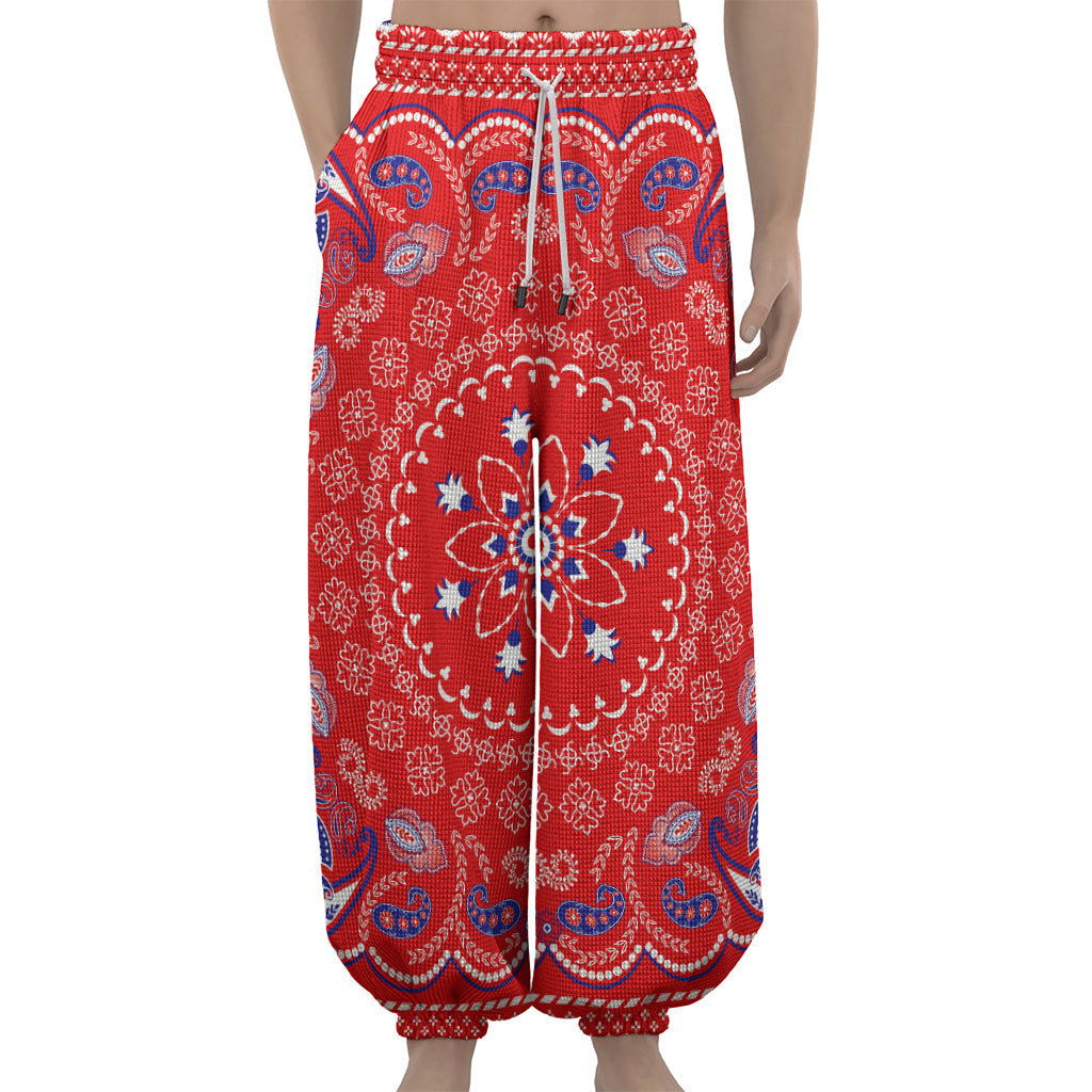 Red Blue And White Bandana Print Lantern Pants