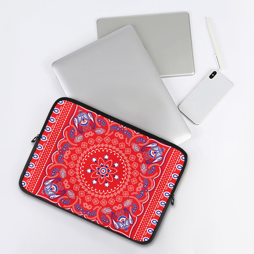 Red Blue And White Bandana Print Laptop Sleeve