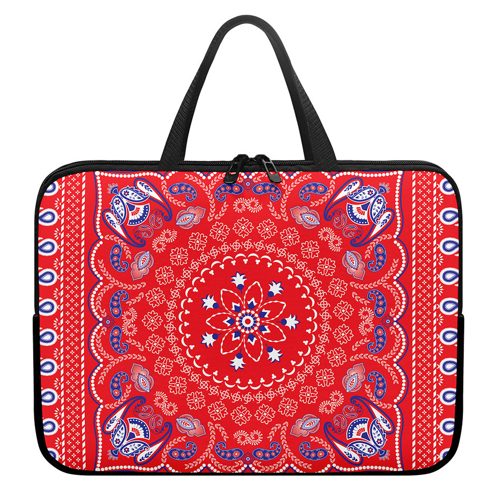 Red Blue And White Bandana Print Laptop Sleeve With Handle