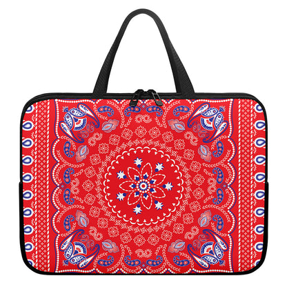 Red Blue And White Bandana Print Laptop Sleeve With Handle