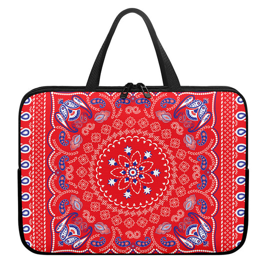 Red Blue And White Bandana Print Laptop Sleeve With Handle