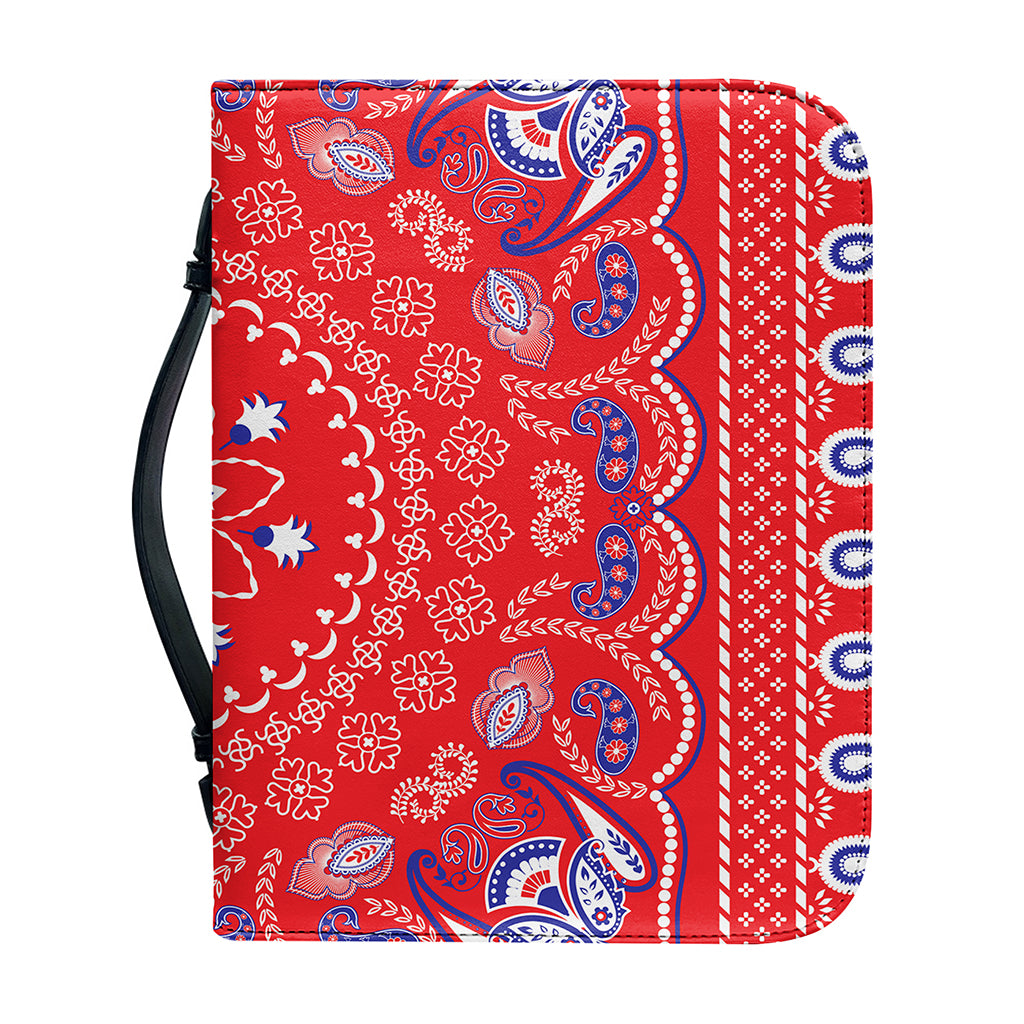 Red Blue And White Bandana Print Leather Bible Cover