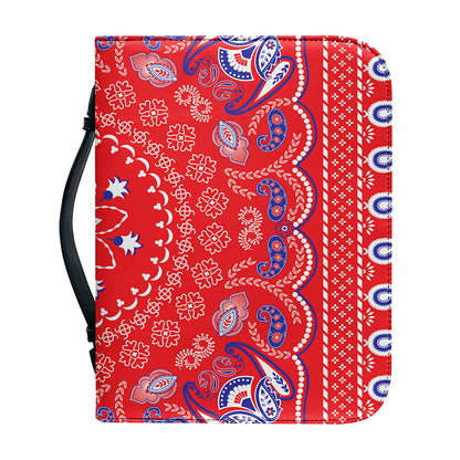 Red Blue And White Bandana Print Leather Bible Cover