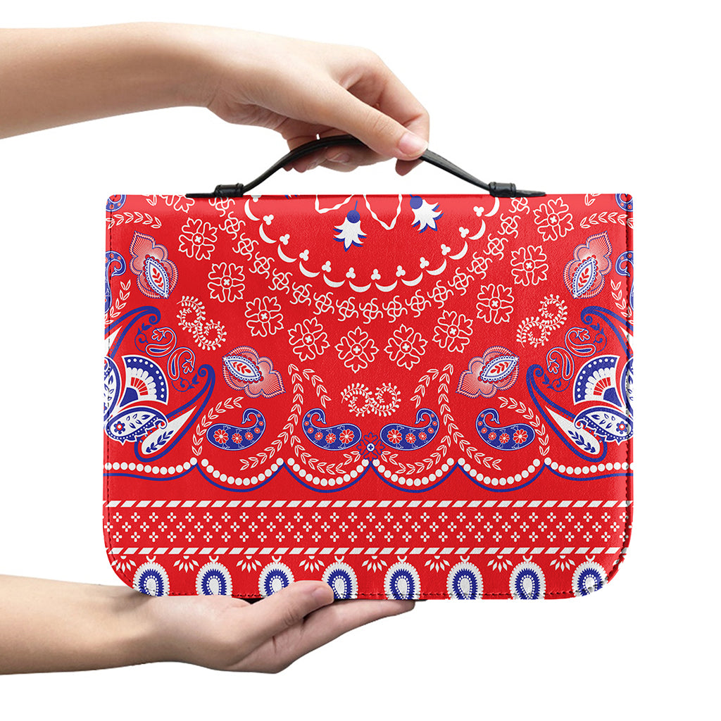Red Blue And White Bandana Print Leather Bible Cover