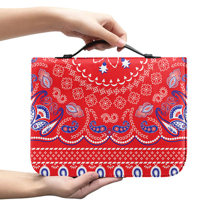 Red Blue And White Bandana Print Leather Bible Cover