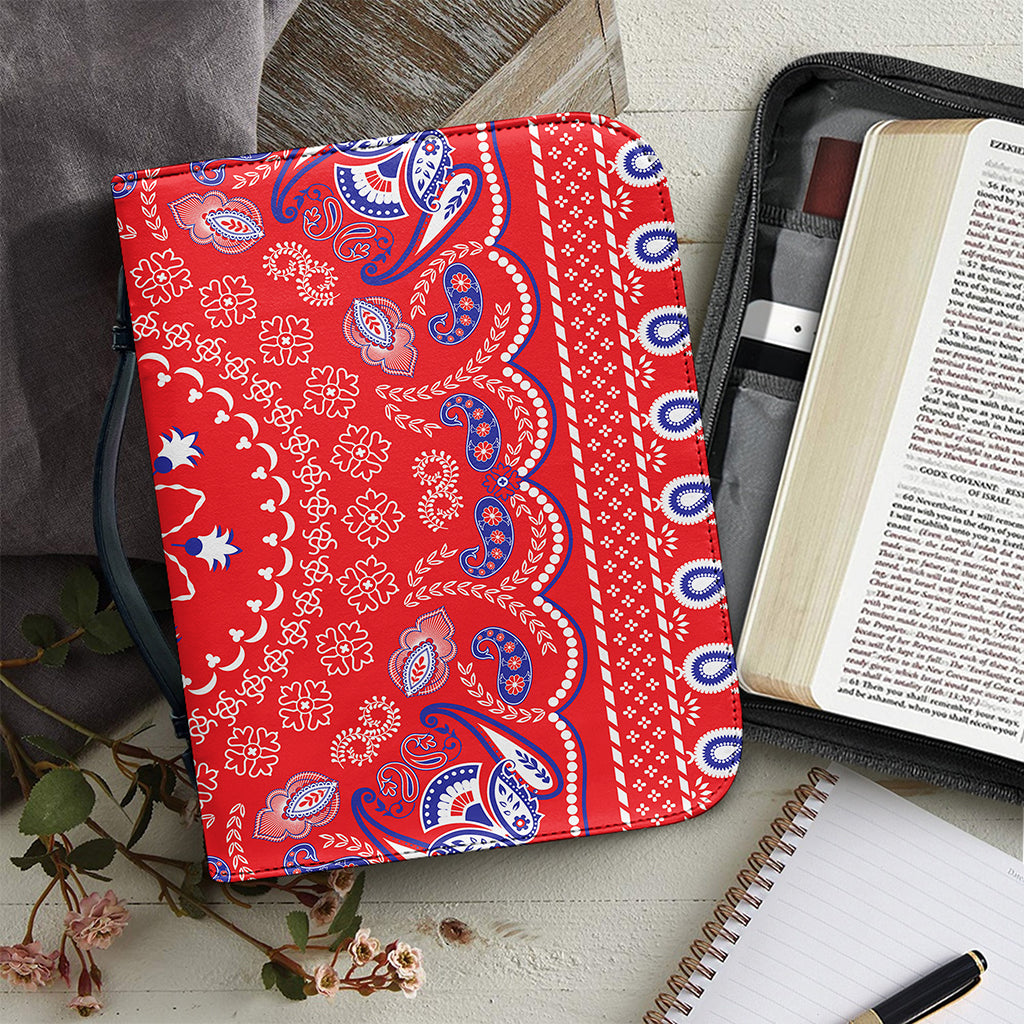 Red Blue And White Bandana Print Leather Bible Cover