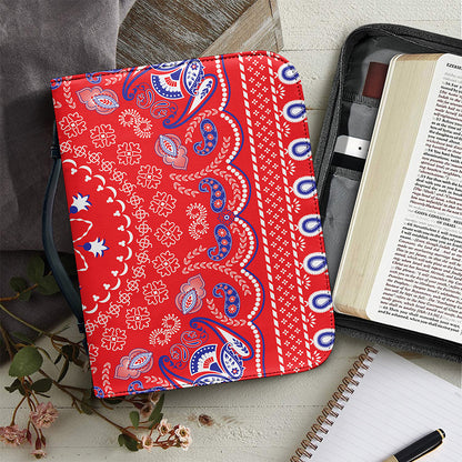 Red Blue And White Bandana Print Leather Bible Cover