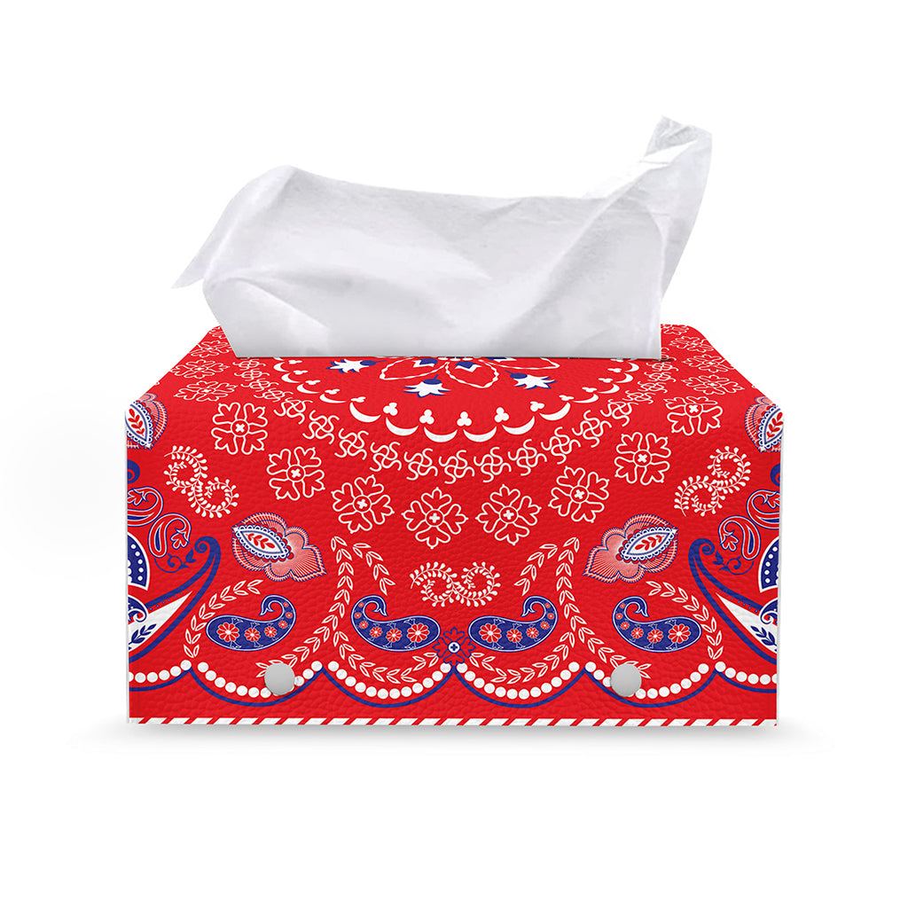 Red Blue And White Bandana Print Leather Tissue Box Cover
