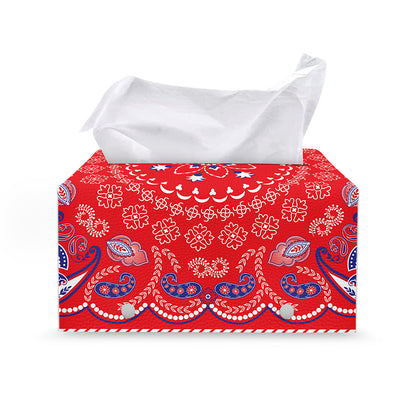 Red Blue And White Bandana Print Leather Tissue Box Cover
