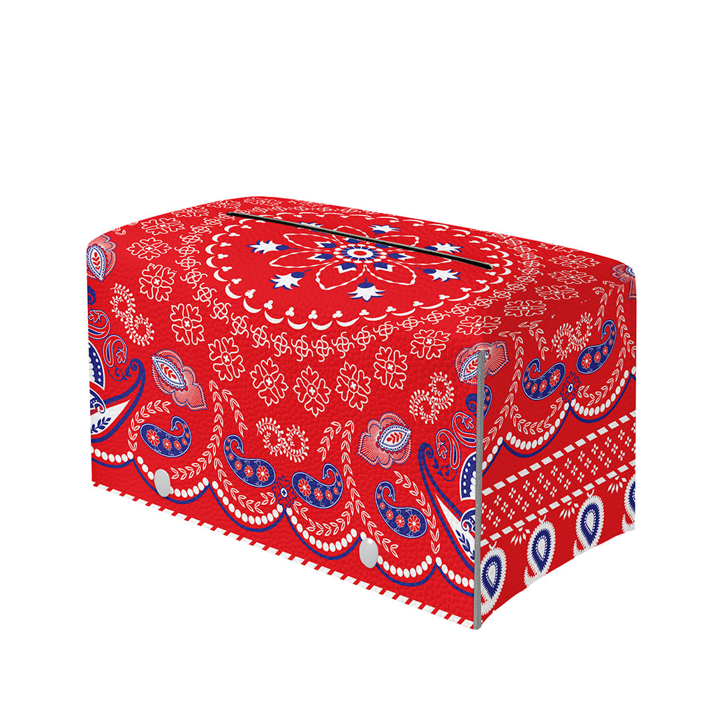 Red Blue And White Bandana Print Leather Tissue Box Cover