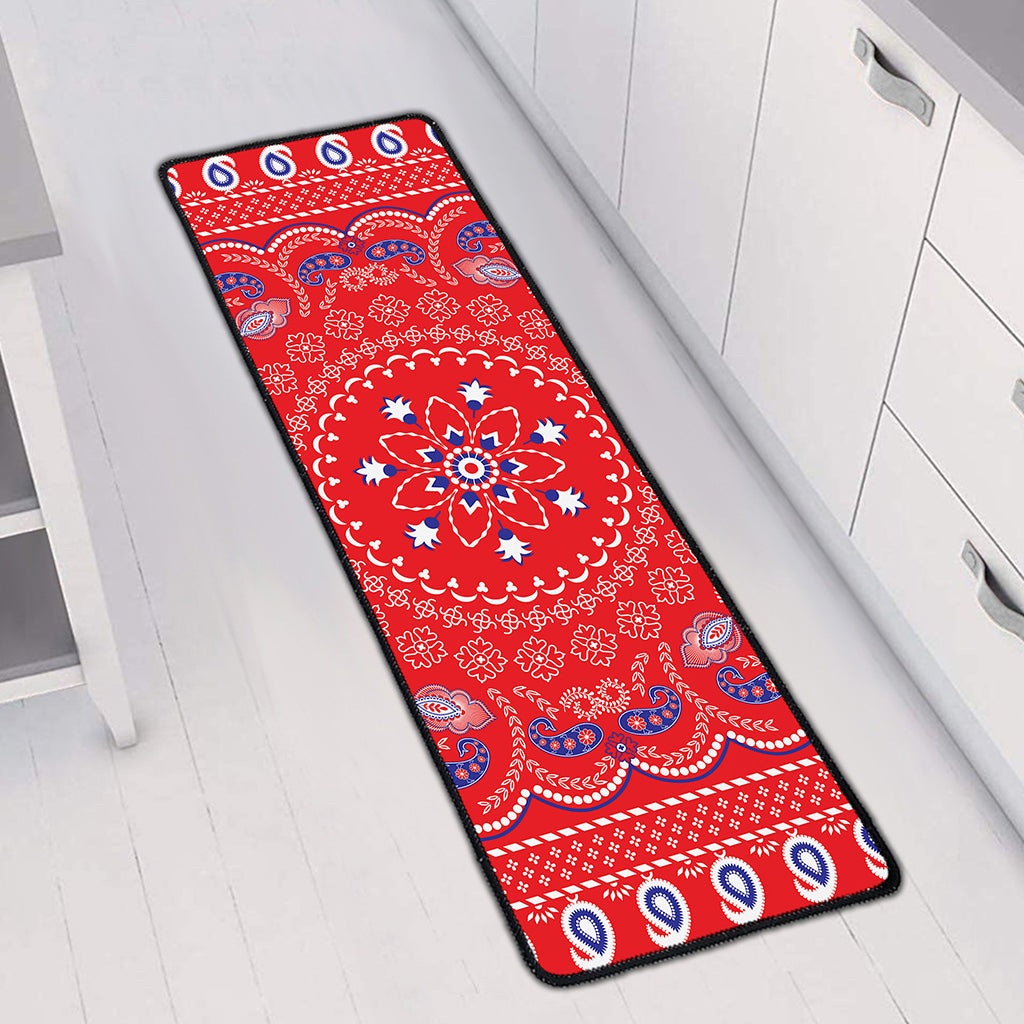 Red Blue And White Bandana Print Long Kitchen Mat
