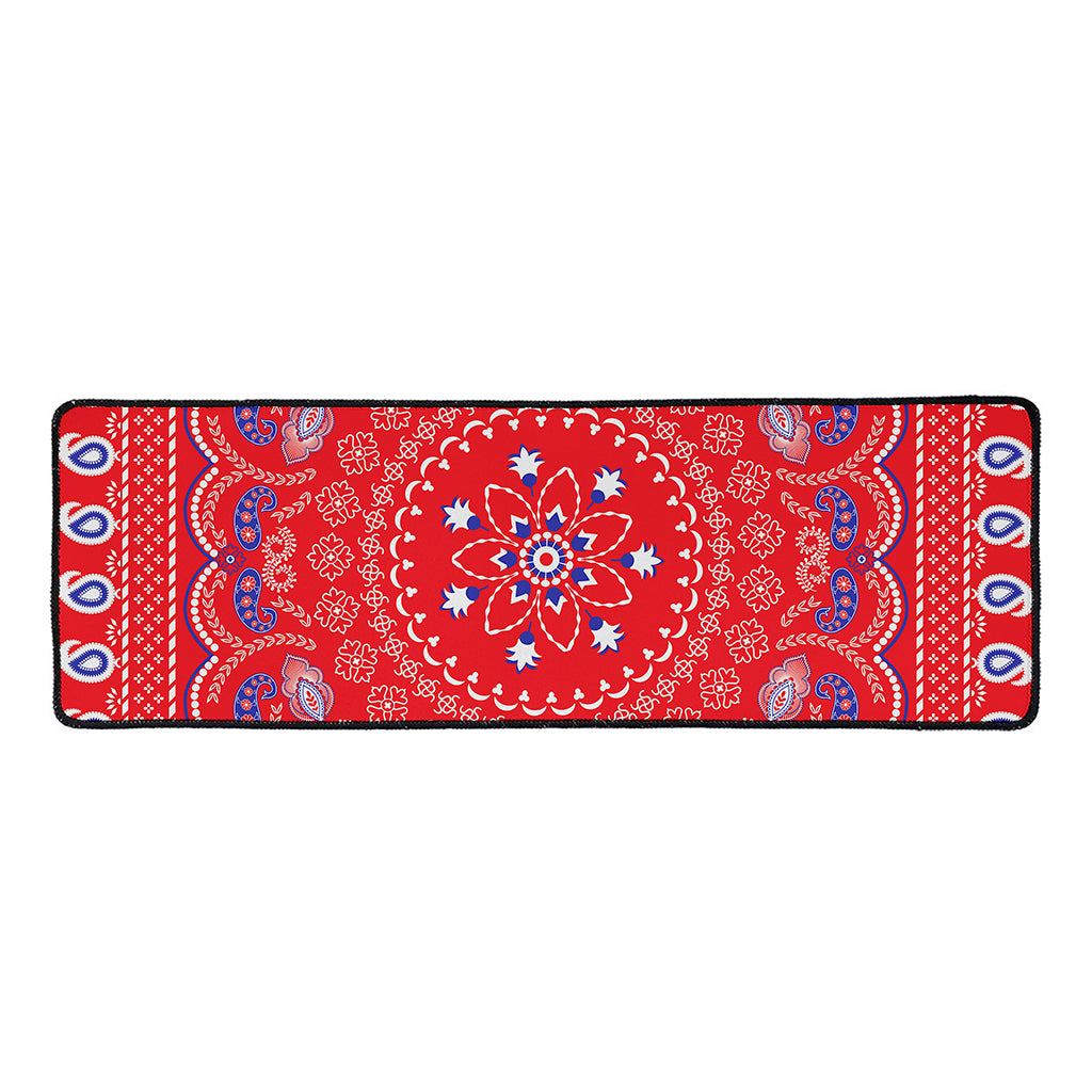 Red Blue And White Bandana Print Long Kitchen Mat