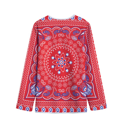 Red Blue And White Bandana Print Long Sleeve Short Coat
