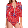 Red Blue And White Bandana Print Long Sleeve Swimsuit