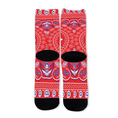 Red Blue And White Bandana Print Long Socks