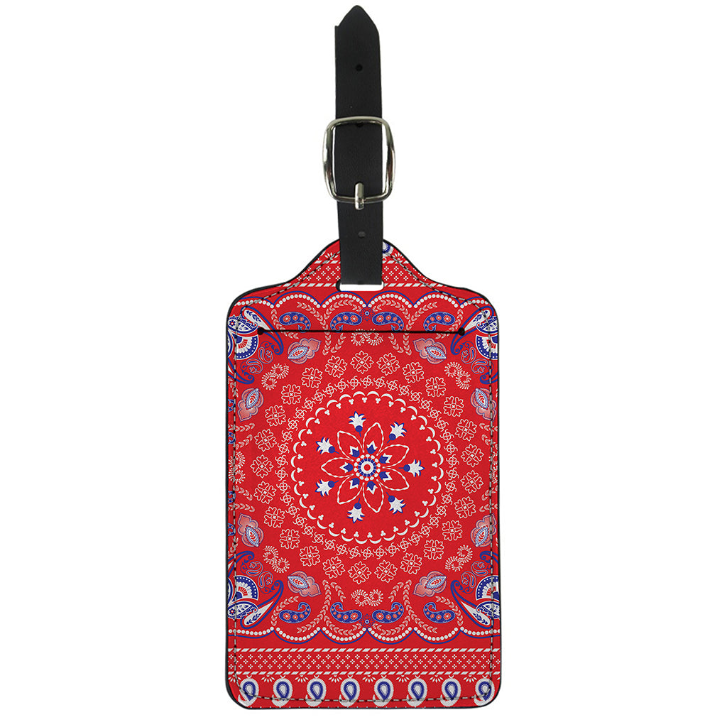 Red Blue And White Bandana Print Luggage Tag