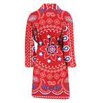 Red Blue And White Bandana Print Men's Bathrobe