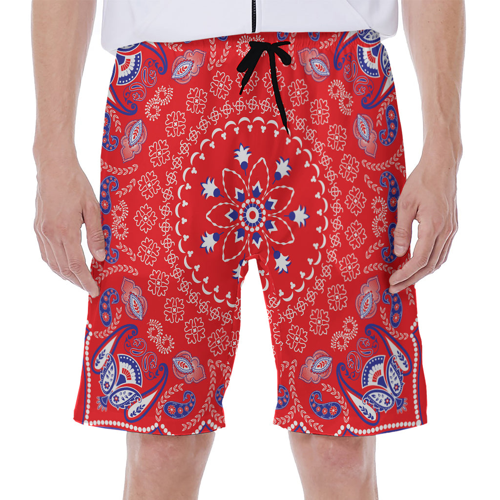 Red Blue And White Bandana Print Men's Beach Shorts