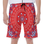 Red Blue And White Bandana Print Men's Beach Shorts