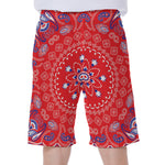 Red Blue And White Bandana Print Men's Beach Shorts